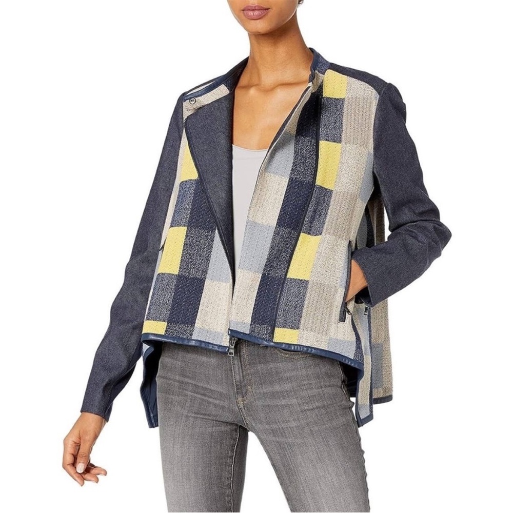 BCBGMaxAzria Asymmetrical Jakob Jacket XS Navy Yellow Grey